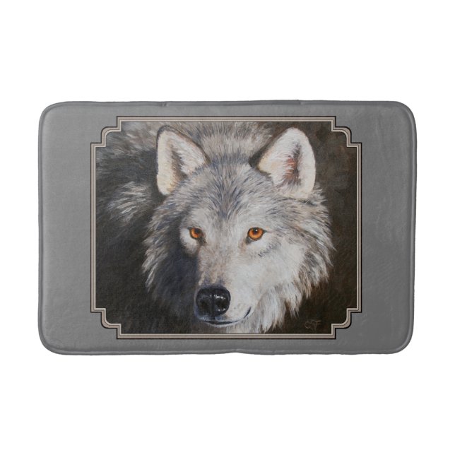 Grey Timber Wolf Face Portrait Bath Mat (Front)