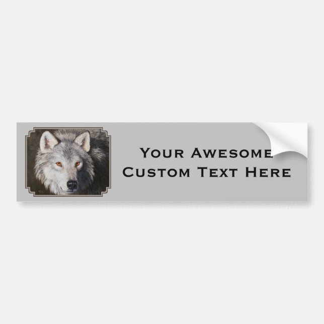 Grey Timber Wolf Face Portrait Bumper Sticker (Front)