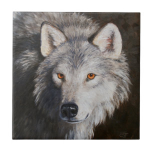 Grey Timber Wolf Face Portrait Ceramic Tile