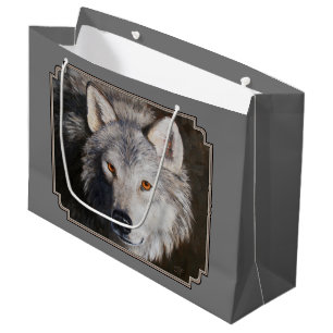Grey Timber Wolf Face Portrait Large Gift Bag