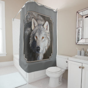 Grey Timber Wolf Face Portrait Shower Curtain