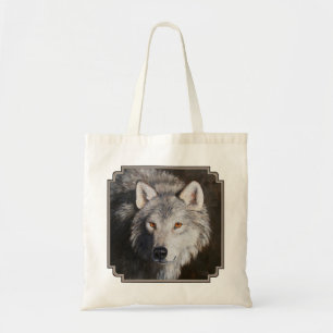 Grey Timber Wolf Face Tote Bag