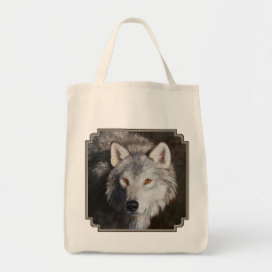 Grey Timber Wolf Face Tote Bag