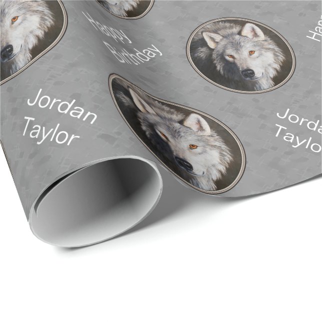 Grey Timber Wolf Face Wrapping Paper (Roll Corner)