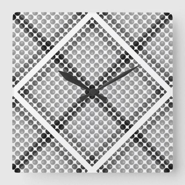 Grey to black balls or holes, cross-aligned square wall clock (Front)