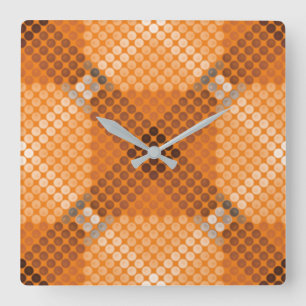 Grey to brown circles over orange, forming squares square wall clock