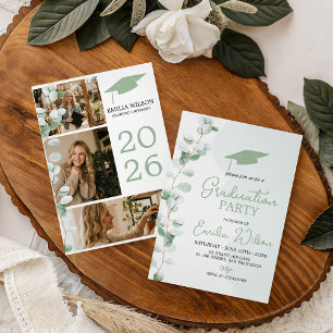 Grey Toile de Jouy Graduation Invitation