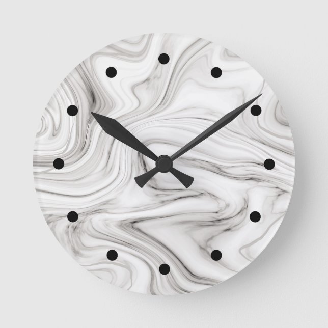 Grey Tone Marble Style Digital Art Pattern Round Clock (Front)