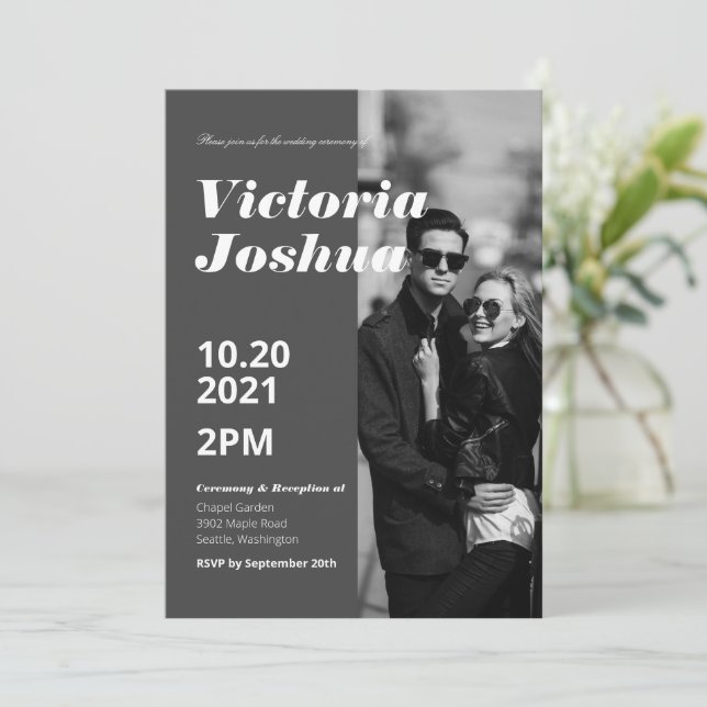 Grey Tone Wedding Invitation (Standing Front)