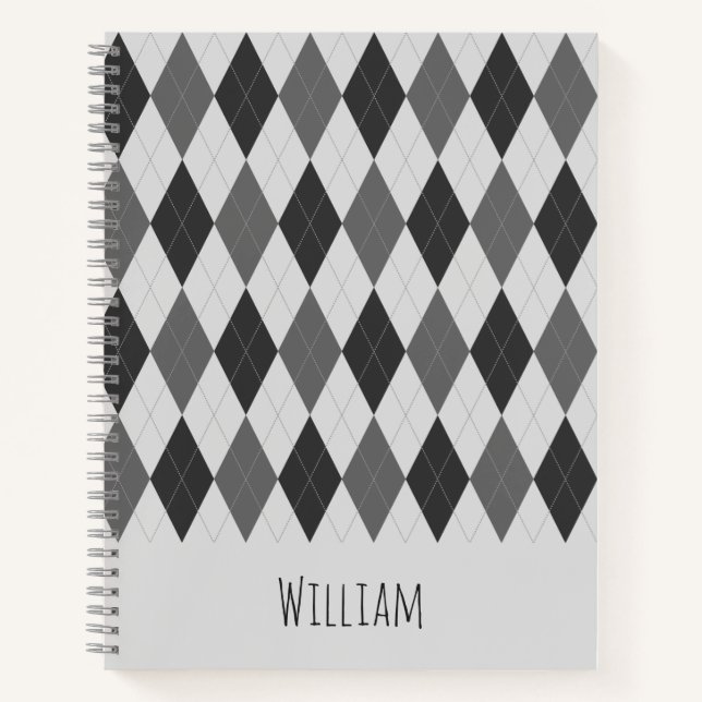 Grey Tones Argyle Pattern Notebook (Front)
