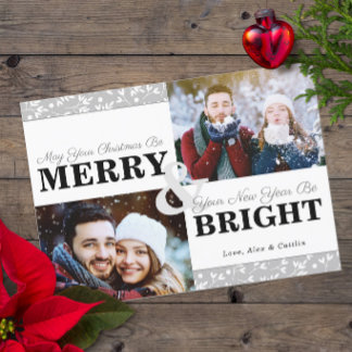 Grey Tones Christmas Greenery Pattern 2-Photo Card
