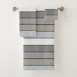 Grey Tones With Black Stripes On Watercolor Paper Bath Towel Set