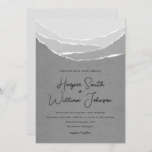 grey torn paper mountains wedding inviation invitation