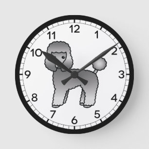 Grey Toy Poodle Cartoon Dog Illustration Round Clock