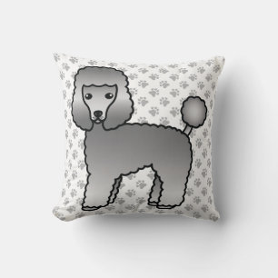 Grey Toy Poodle Cute Cartoon Dog Cushion