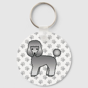 Grey Toy Poodle Cute Cartoon Dog Key Ring