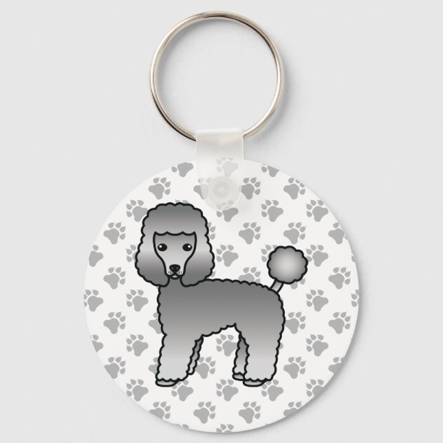 Grey Toy Poodle Cute Cartoon Dog Key Ring (Front)