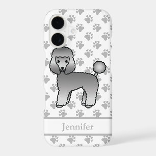 Grey Toy Poodle Cute Cartoon Dog & Name