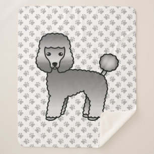 Grey Toy Poodle Cute Cartoon Dog Sherpa Blanket