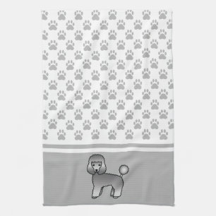 Grey Toy Poodle Dog With Dog Paws Pattern Tea Towel