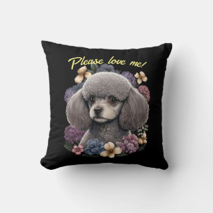 Grey Toy Poodle Throw Pillow & Customisable Text