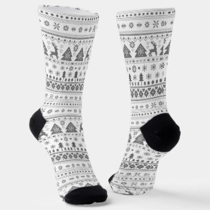 Grey Traditional Scandinavian Nordic Christmas Socks