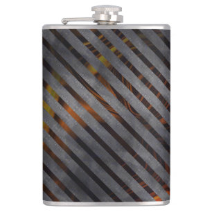 Grey transverse stripes, carbon ribbons, gold red hip flask