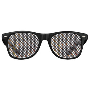 Grey transverse stripes, carbon ribbons, gold red retro sunglasses