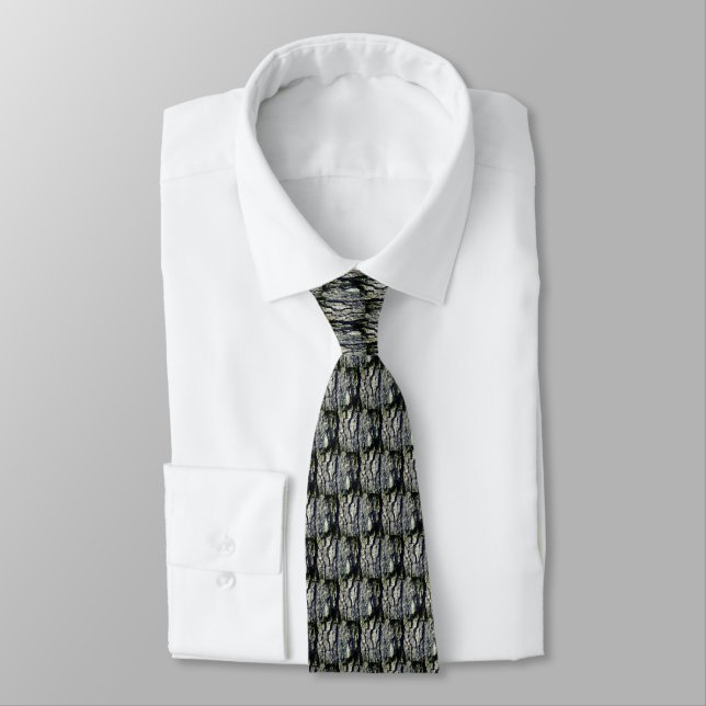 Grey Tree Bark Nature Pattern Tie (Tied)