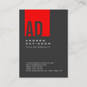 Grey Trend Red Stripe Monogram White Business Card