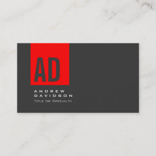 Grey Trendy Red Stripe Monogram Business Card