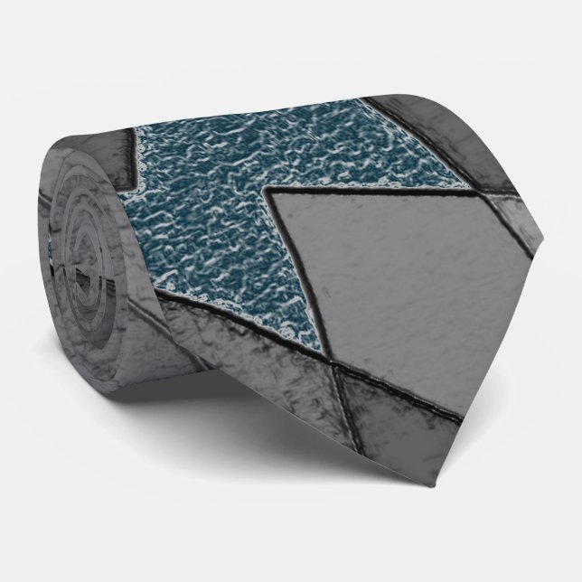 Grey triangle cutouts with rough dark blue pieces tie (Rolled)