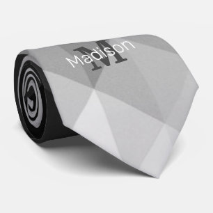 Grey triangle geometric squares pattern Monogram Tie