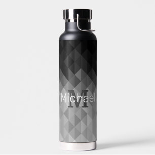 Grey triangle geometric squares pattern Monogram Water Bottle