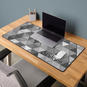 Grey triangle retro geometry pattern Monogram Desk Mat