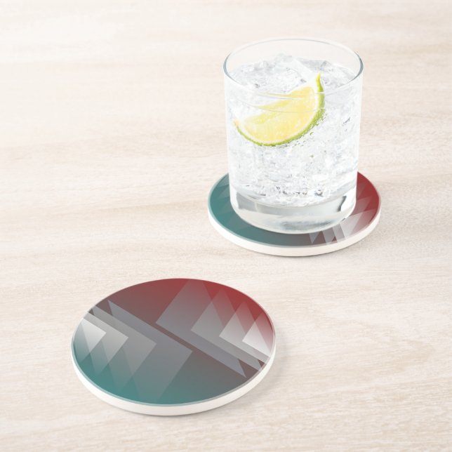 Grey triangles on teal burgundy coaster (Side)