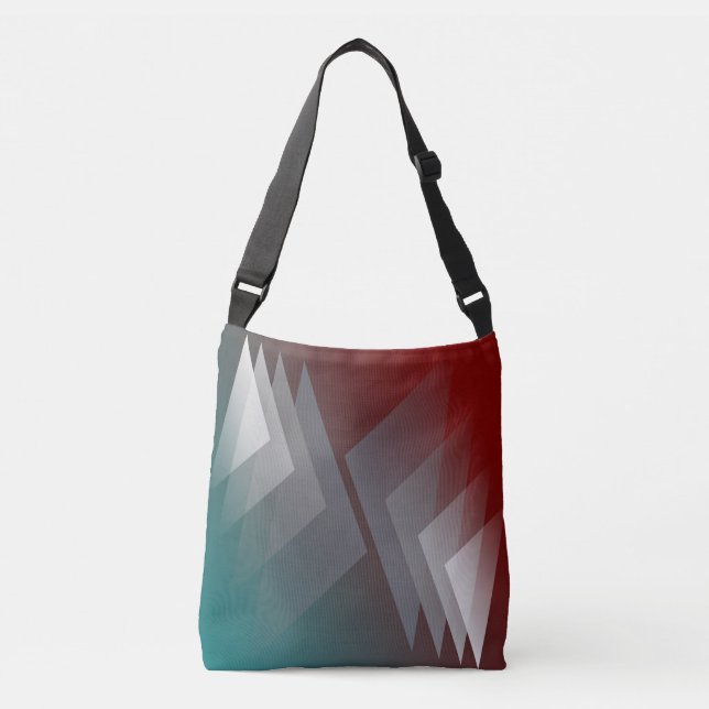 Grey triangles on teal burgundy crossbody bag (Front)