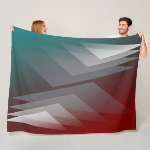 Grey triangles on teal burgundy fleece blanket