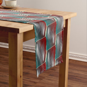 Grey triangles on teal burgundy medium table runner