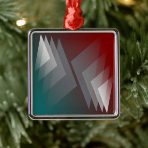 Grey triangles on teal burgundy metal ornament