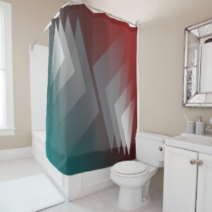 Grey triangles on teal burgundy shower curtain