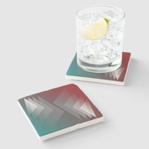 Grey triangles on teal burgundy stone coaster