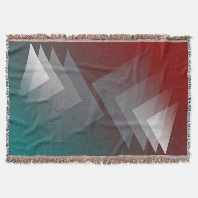 Grey triangles on teal burgundy throw blanket (Front)