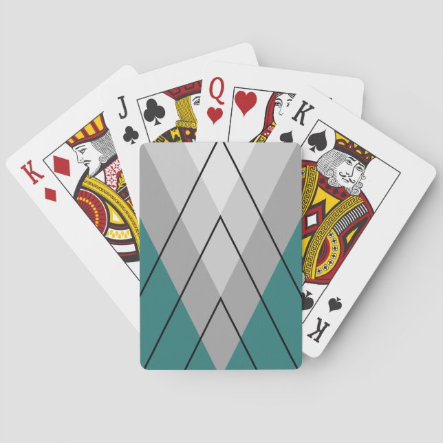 Grey triangles on turquoise background playing cards (Back)