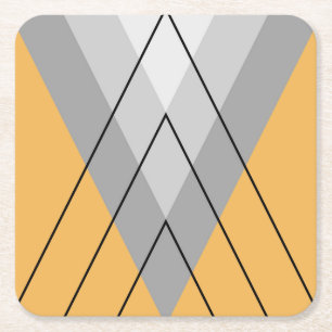 Grey triangles on yellow background square paper coaster