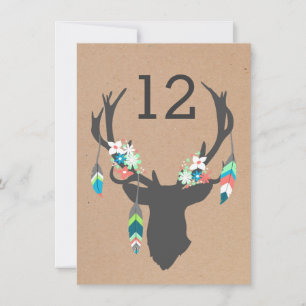 Grey Tribal Deer Head Reception Table Number