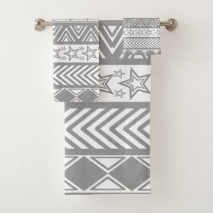 Grey Tribal Design Bath Towel Set