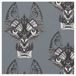 Grey tribal wolf fabric