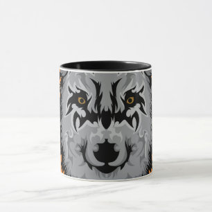 Grey Tribal Wolf Head Mug