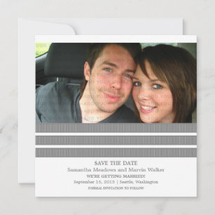 Grey Triple Stripe Photo Save the Date Invite